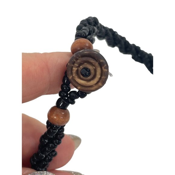 Abalone Medallion Shell Necklace Mother of Pearl Black Beads 18” Round Flower - Picture 13 of 16